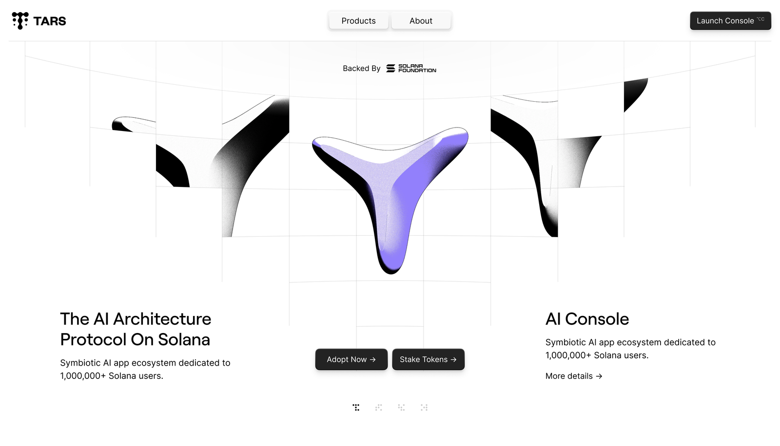 Homepage hero with 3D illustration carousel and dual CTAs